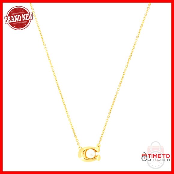 Pearl Accent Pendant Necklace Adjustable Lobster Clasp Polished Brass